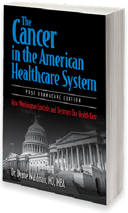 Book cover design for "The Cancer in the American Healthcare System" by Dr. Deane Waldman.