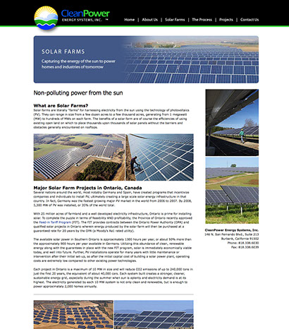 Web site design for CleanPower Energy Systems of California.