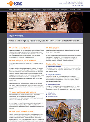 Web site designed by Design Strategies for KRC Mining Consultants of Sydney, Australia.