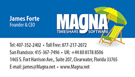Business card design for Magna Timeshare Software.