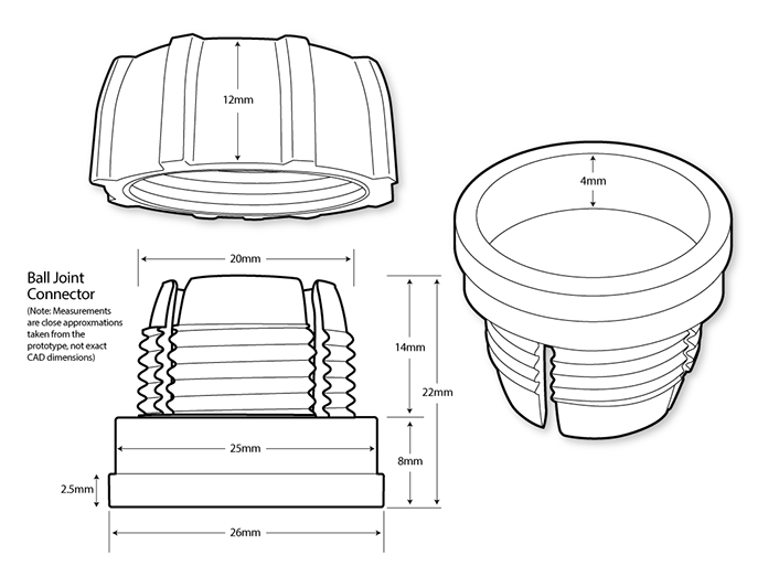 Line drawings of prototype parts created prior to the machining of die molds for plastic parts.