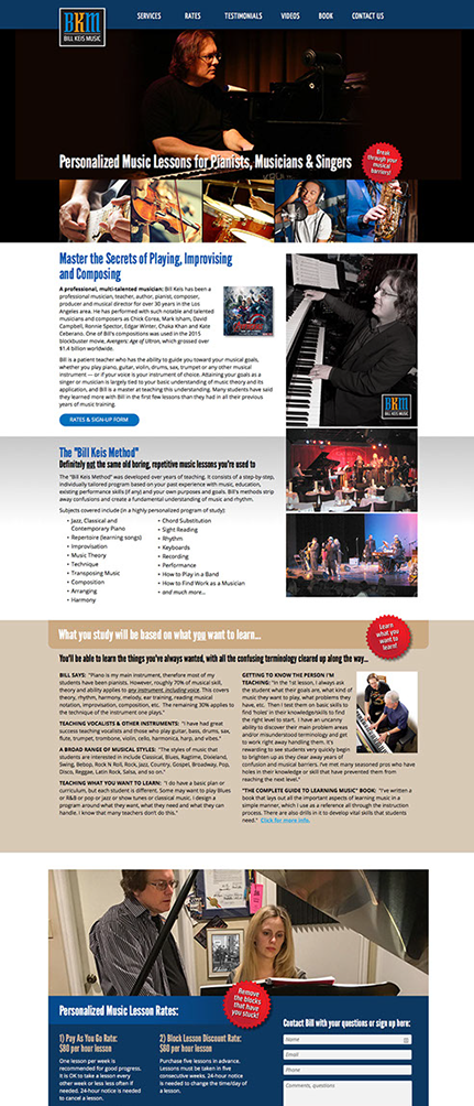 Website designed for Bill Keis Music in California by Design Strategies, Inc.