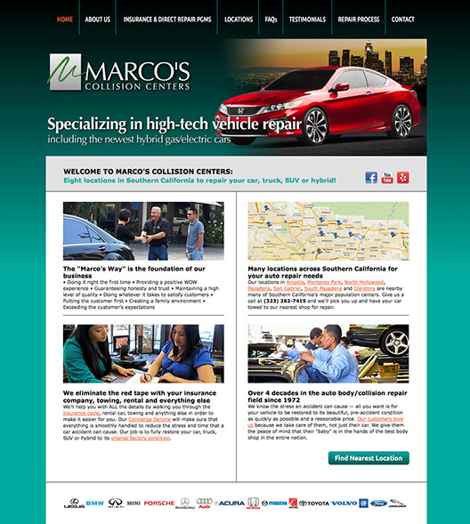 Web site design for Marco's Collision Centers in Southern California.
