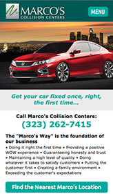 Mobile web site design for Marco's Collistion Centers in Southern California.