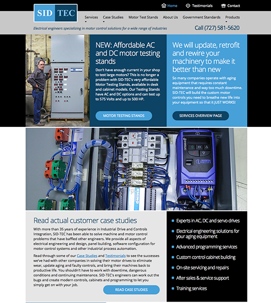 Web site design for SID TEC electrical engineering firm in Florida.