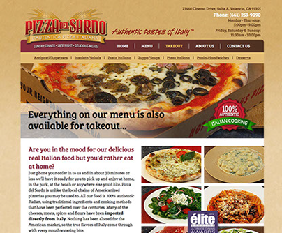 Web site design for Pizza del Sardo Italian restaurant in California.