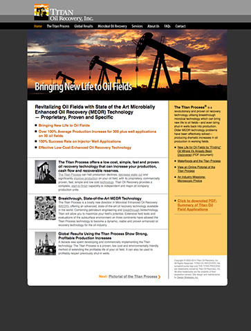 Web site design for Titan Oil Recovery of California and Texas.